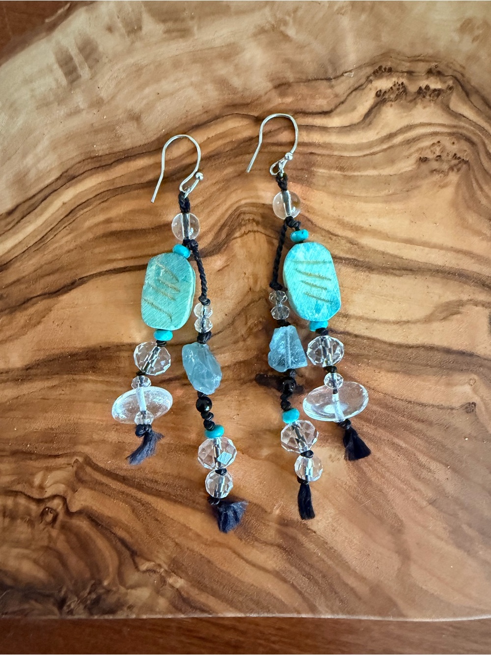 Source Unknown Turquoise & Clear Beaded Dangle Earrings